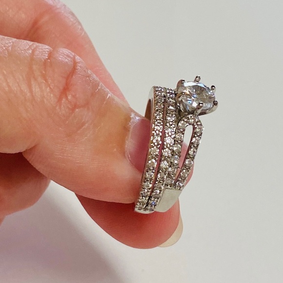 925 Sterling Silver CZ Two Piece Bridal Ring Set - Picture 10 of 10